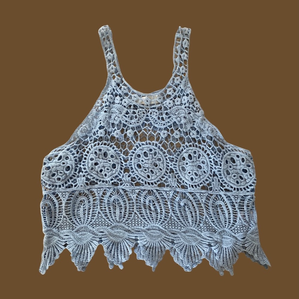 Textured baby blue laced top